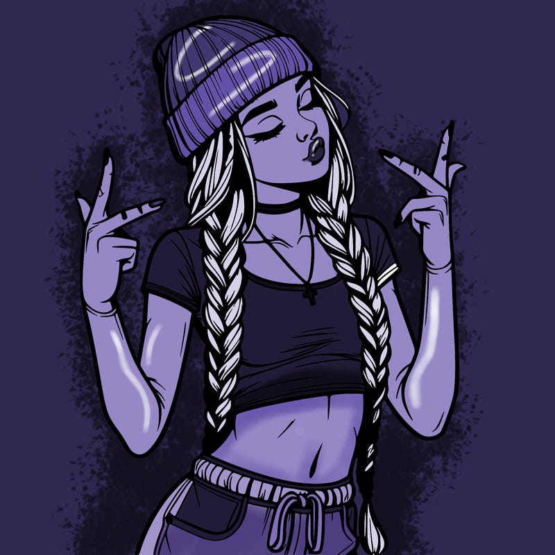 realistic teenage girl with braids and a beanie and crop top doing 🫶🏼