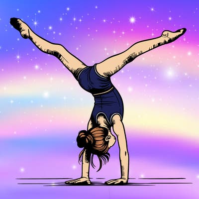 realistic gymnastic hand stand girl in four splits
