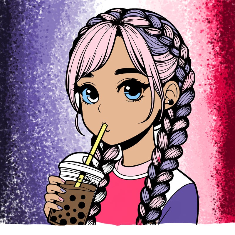 realistic girl with braided hair drinking boba