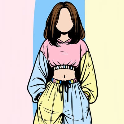 realistic girl faceless with baggy pants and a crop top