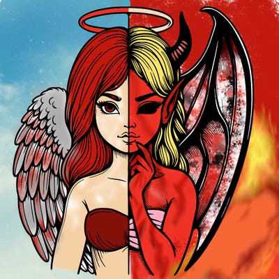 realistic angel half demon