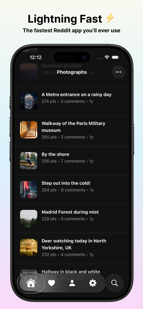 Artemis for Reddit - Artemis for Reddit dark mode feed with lightning fast headline