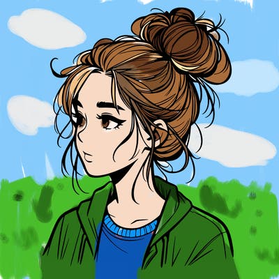 realistic teenage girl with a messy bun