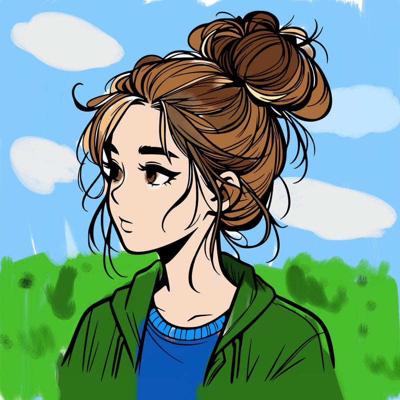 realistic teenage girl with a messy bun