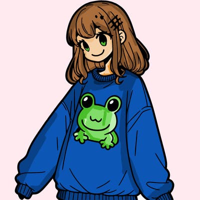 girl wearing frogging sweatshirt