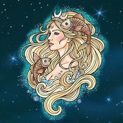 beautiful goddess pisces zodiac sign head to shoulders