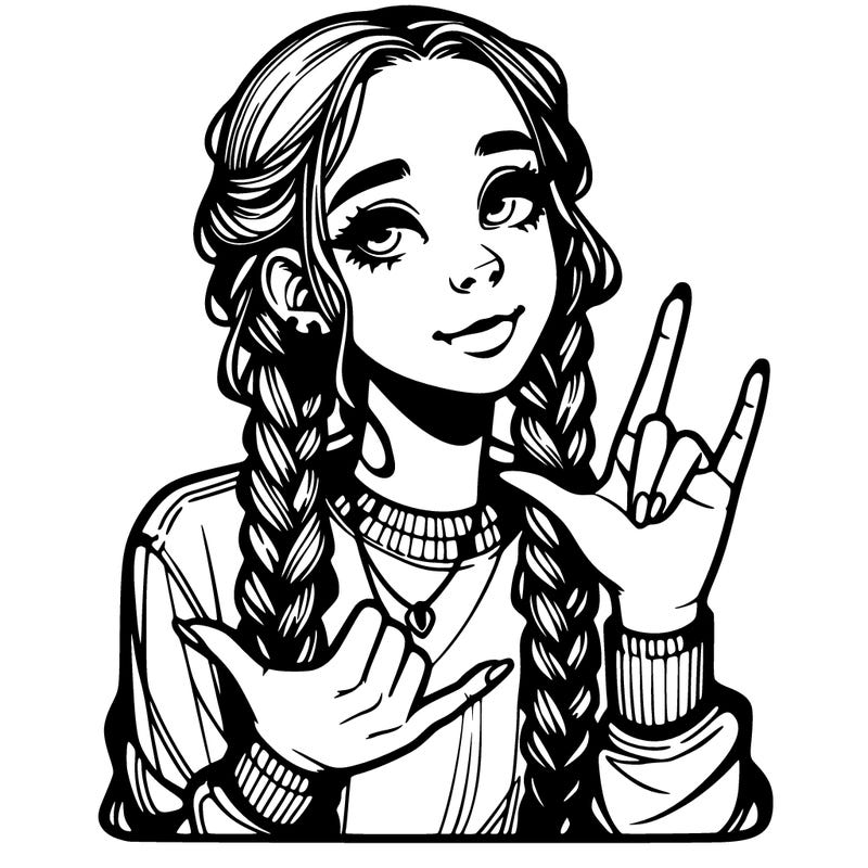 realistic teenage girl with braids doing 🫰