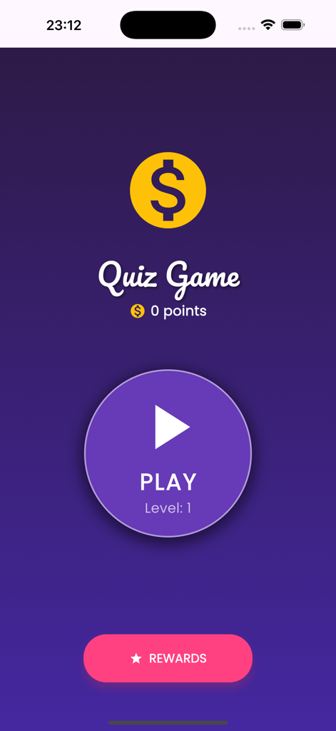 get RBX quiz - The home screen of the Get RBX Quiz app featuring a Play button and level status