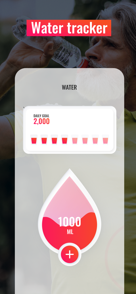 Water tracker screen within the app showing daily hydration goals and progress tracking