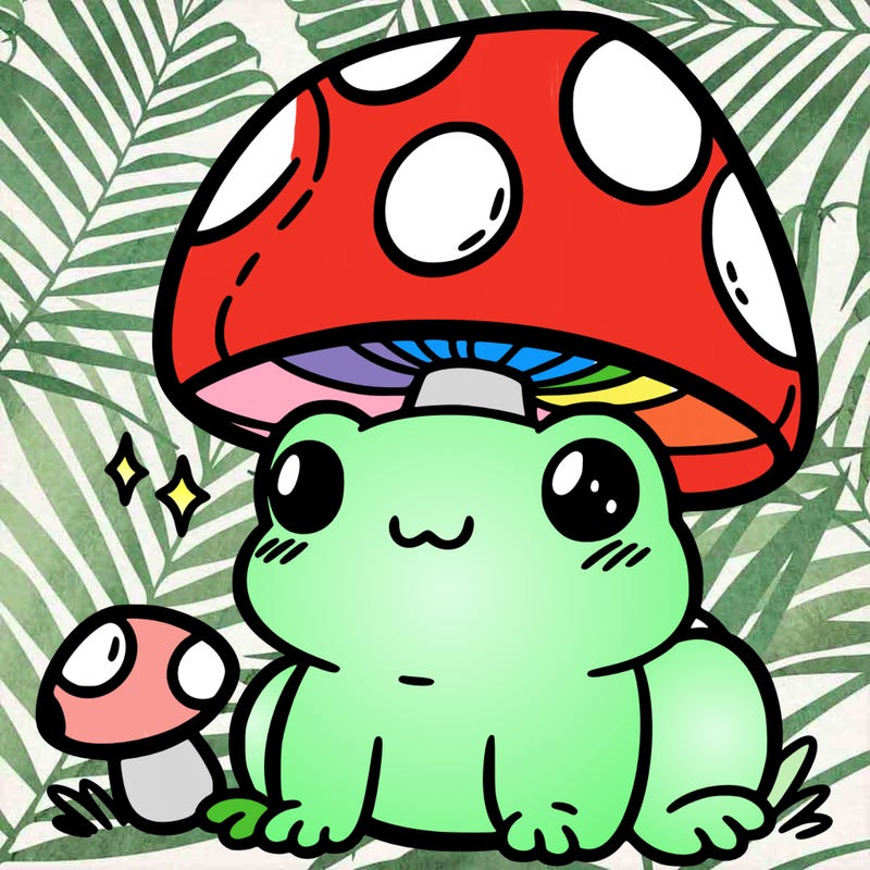 a cute frog with a mushroom hat
