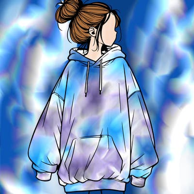 realistic girl with a oversized sweatshirt on and a bun