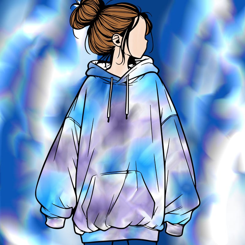realistic girl with a oversized sweatshirt on and a bun