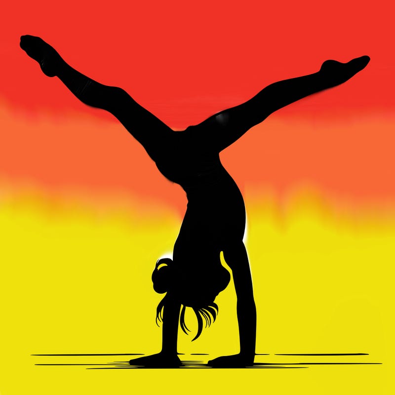 realistic gymnastic hand stand girl in four splits