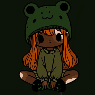 a girl wearing a frog hat and some frog socks