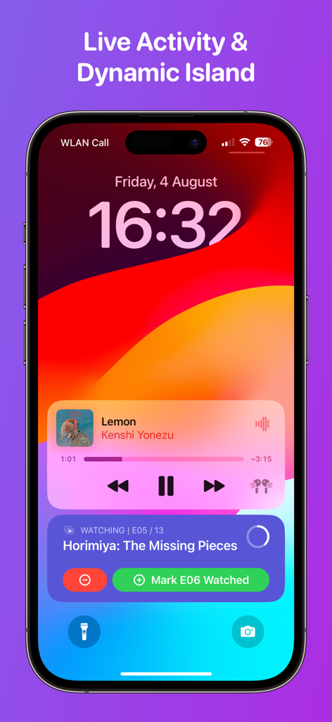 ManGo - Anime & Manga Tracker - Widget de Actividad en Vivo del rastreador de anime ManGo en la pantalla de bloqueo del iPhone rastreando el progreso del anime