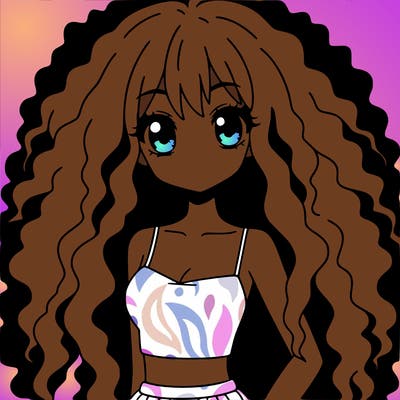 a black anime girl with long afro hair