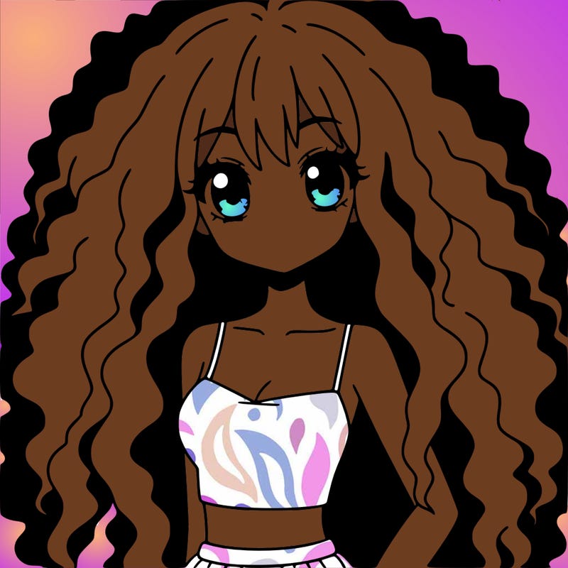 a black anime girl with long afro hair
