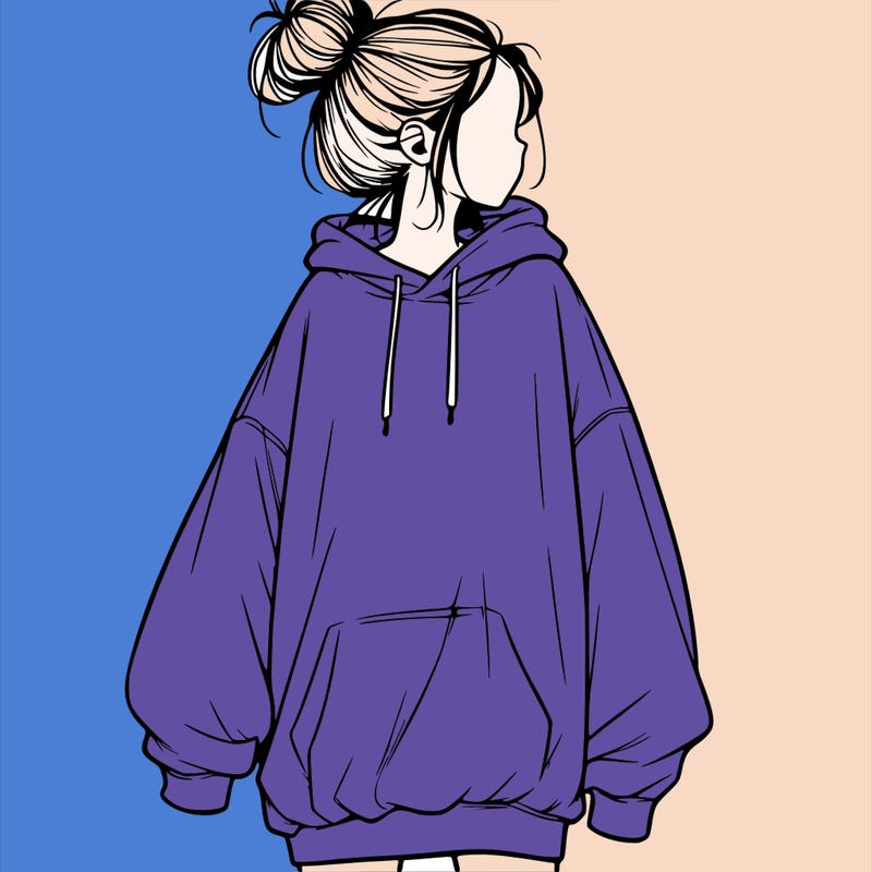 realistic girl with a oversized sweatshirt on and a bun