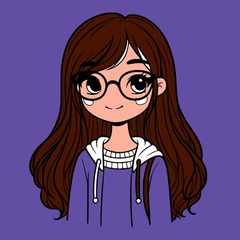 girl with long brown hair and glasses