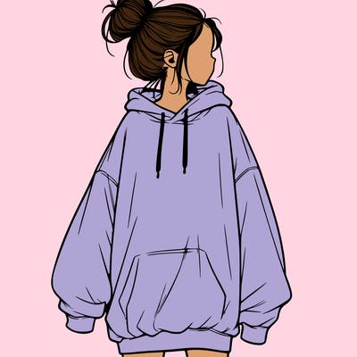 realistic girl with a oversized sweatshirt on and a bun