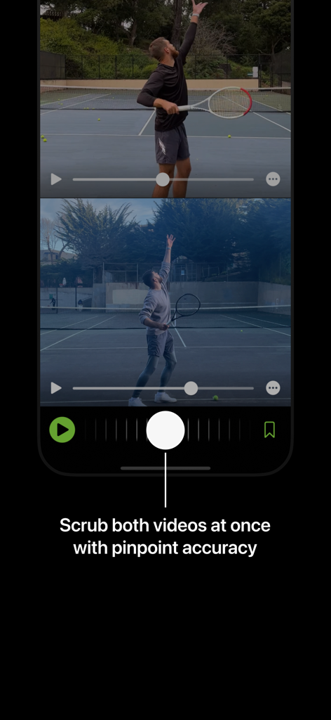 SplitFrame: Perfect Your Game - Side-by-side tennis serve analysis with precision scrubbing tool in SplitFrame app