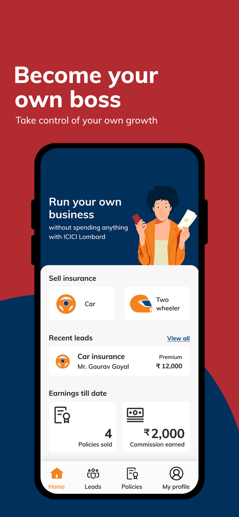 iPartner Pro - iPartner Pro app interface showing insurance categories and earnings summary