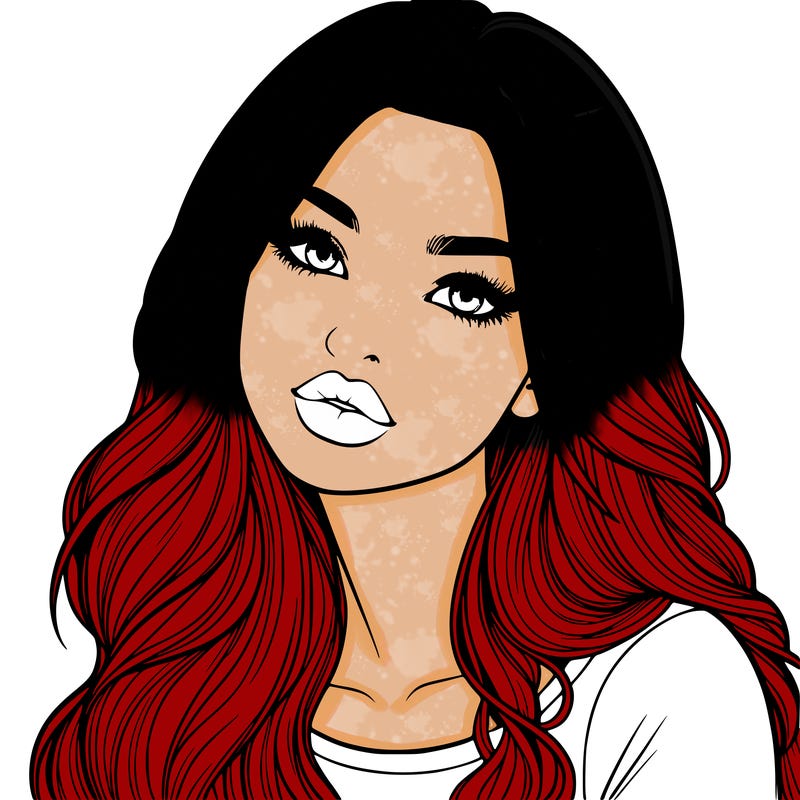 realistic girl with hair on her hair and lips