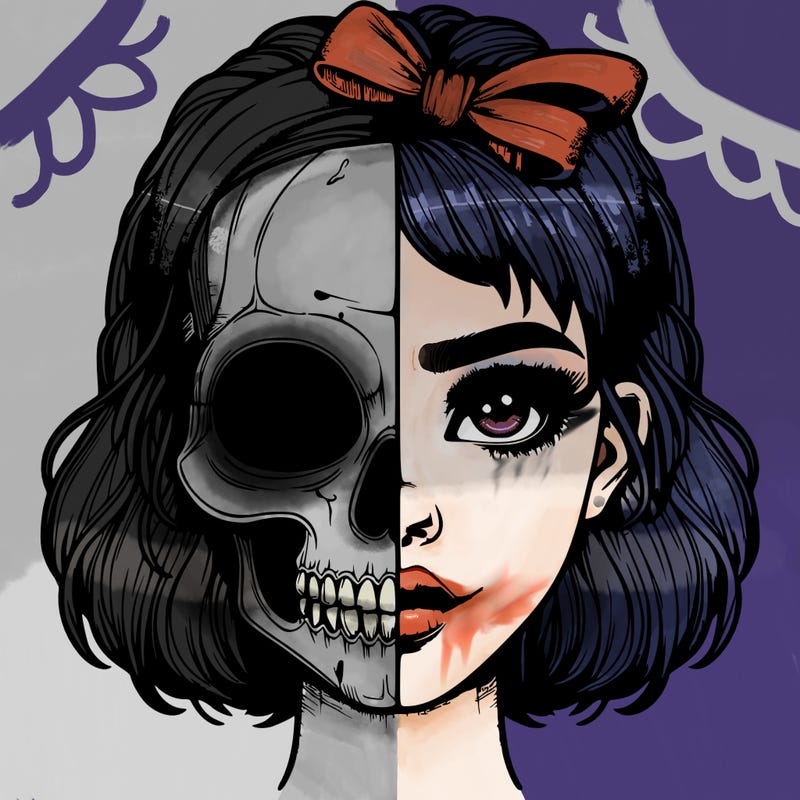 realistic girl with half skull mask