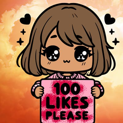 cute girl holding a sign saying 100 likes please