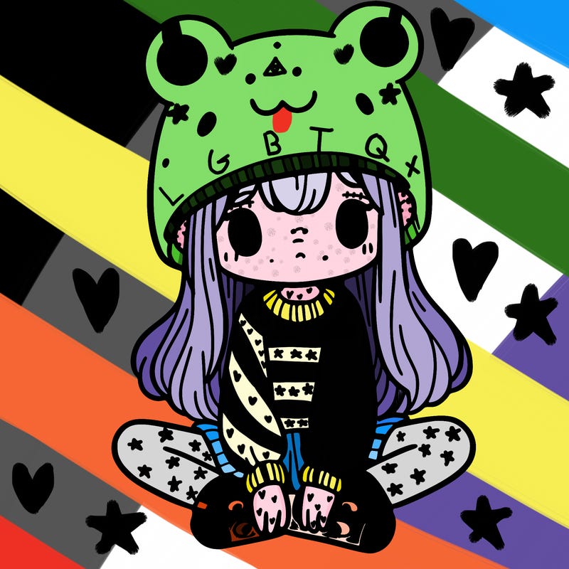a girl wearing a frog hat and some frog socks