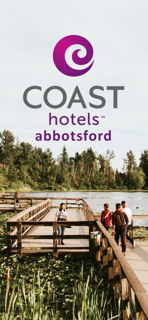 Coast Abbotsford Hotel - Schermata di benvenuto dell'app Coast Abbotsford Hotel che mostra un lungomare naturale in un parco locale