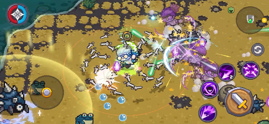 Soul Knight Prequel - Un personaje Chibi usa habilidades de espada mágica contra monstruos en el juego de Soul Knight Prequel.