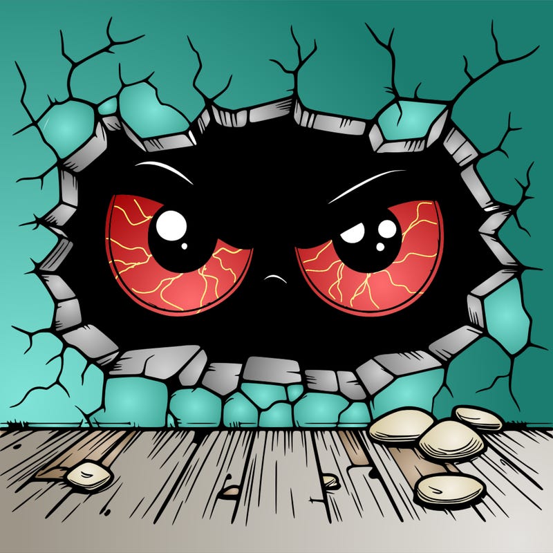 mysterious evil eyes peering through a crack in the wall