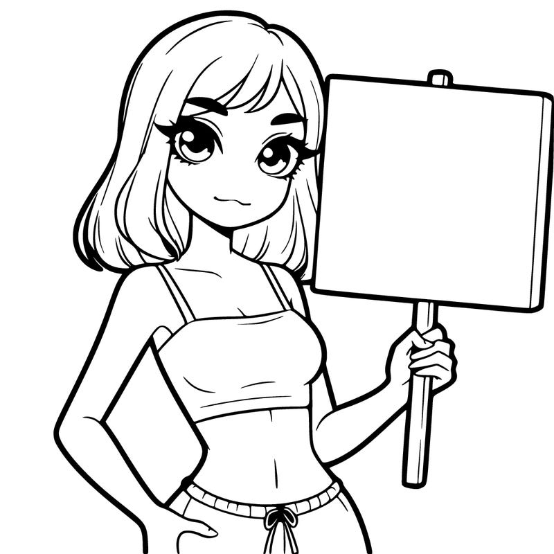 girl in a  crop top holding a blank sign