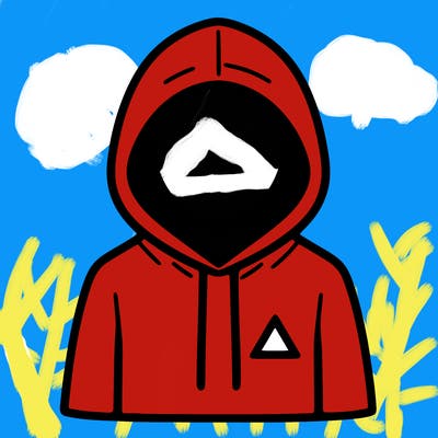 a person with non face waering a hoodie with a small triangle symbol