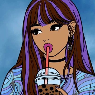 aesthetic realistic girl drinking boba