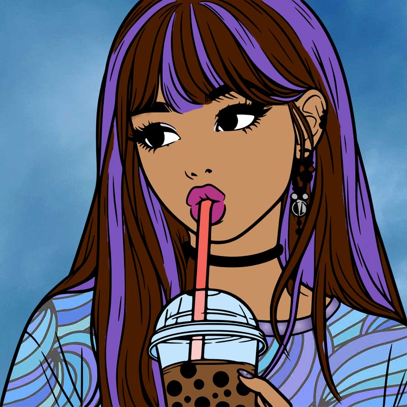 aesthetic realistic girl drinking boba