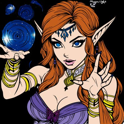 realistic scary beautiful elf sorceress casting spell