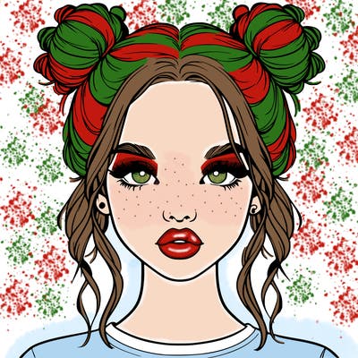 realistic girl with two buns in hair and lips