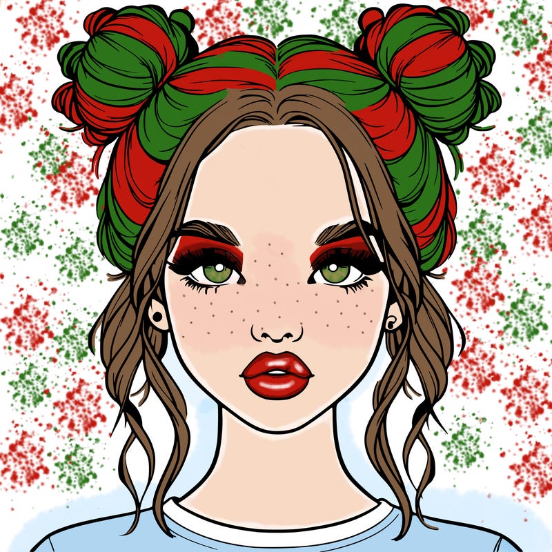 realistic girl with two buns in hair and lips