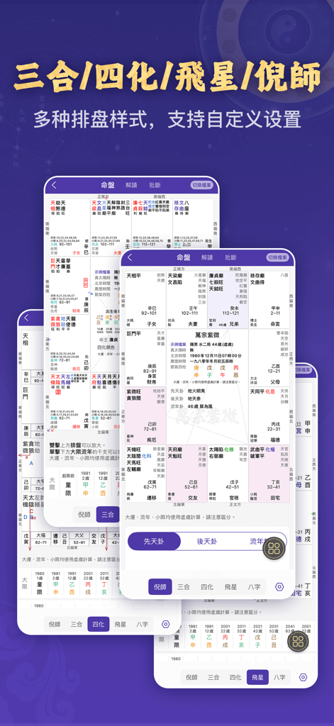 Interfaz profesional de cartografía astrológica Zi Wei Dou Shu con múltiples estilos de diseño