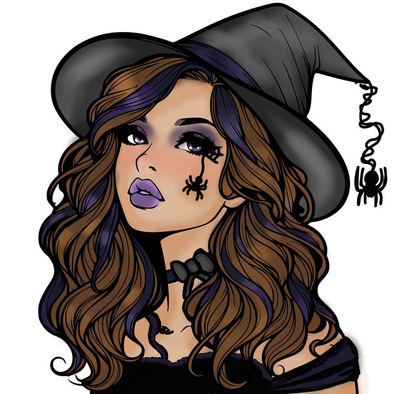 realistic witch girl with wavy hair and lips