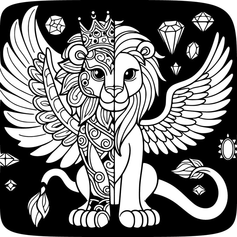 half lion half dragon with wings made of gems