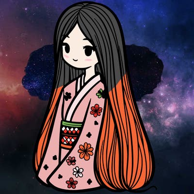 woman with long straight hair wearing kimono