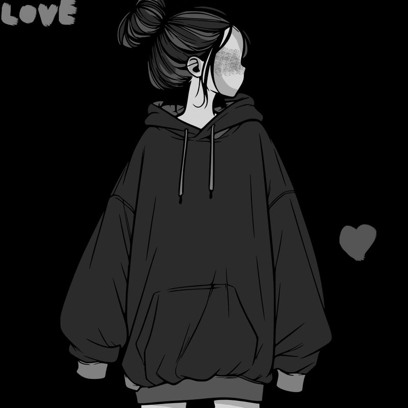 realistic girl with a oversized sweatshirt on and a bun