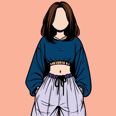 realistic girl faceless with baggy pants and a crop top