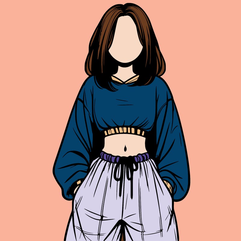 realistic girl faceless with baggy pants and a crop top