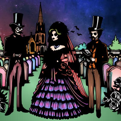 victorian gothic wedding in a cemetery