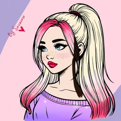 realistic girl with a high ponytail