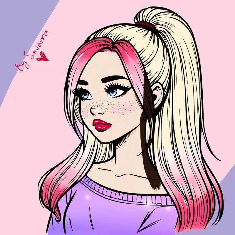 realistic girl with a high ponytail